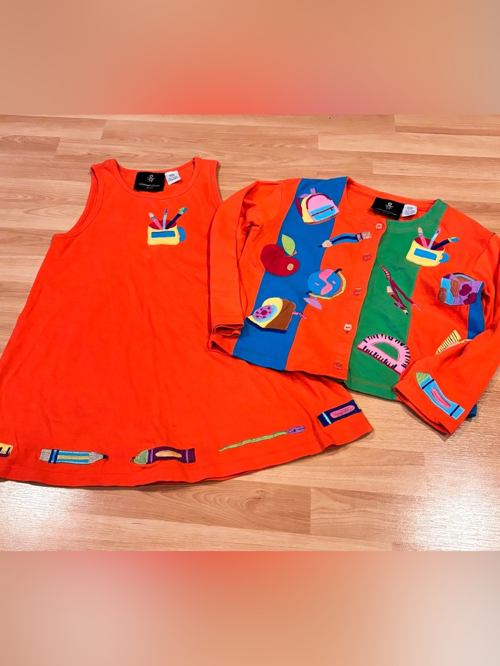 Michael Simon Girls Vintage Rare School Theme Dress and Cardigan